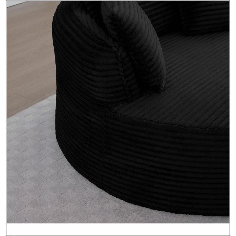 Fauteuil rond rond en mousse de velours côtelé avec accoudoirs et siège profond avec accoudoirs et 3 coussins, sans assemblage requis