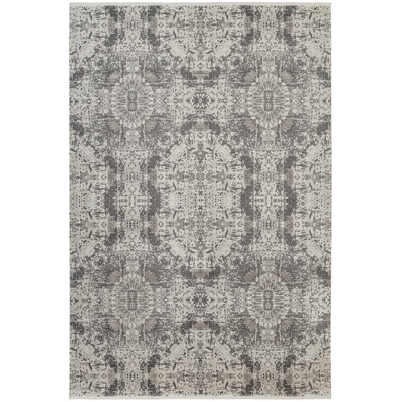 Tapis décoratif gris tissé à la machine oriental lindstra, Rectangle 3 pi 1 po x 5 pi