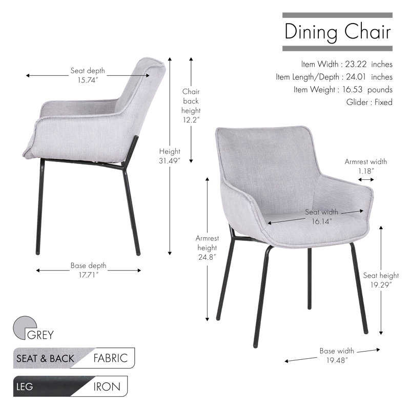 Chaise avec accoudoirs rembourrée Lizabeta, Gris