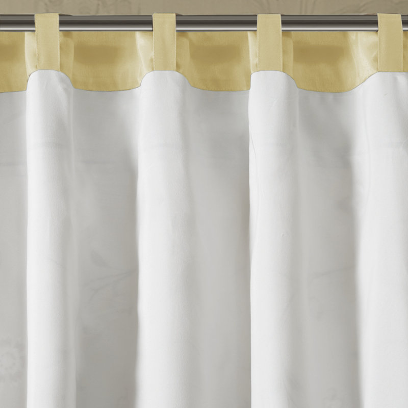 Blue Embroidered Light-Filtering Pleated Curtain Panel
