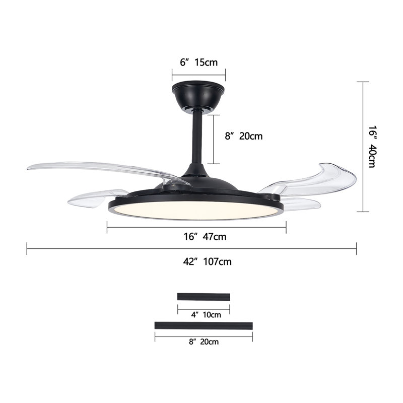 Retractable Ceiling Fans With Lights,42 Inch Ceiling Fan With Light And Remote Control,Flush Mount,DC Reversible,3CCT,Low Noise,Ceiling Fan For Bedroom,Living Room,Kitchen,Indoor Use