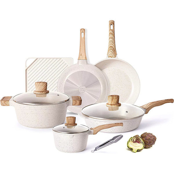 Hausfrau Pots and Pans Set Non stick, Ceramic Cookware Set Nonstick Kitchen  Cooking Set w/Frying Pan Saucepan Saute Pan Casserole, Non Toxic NO PFAS 