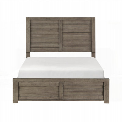 Full Size Rustic Gray Finish Panel Bed with 57.5" x 82" x 57.5"H Dimensions, No Box Spring Needed, Solid Construction