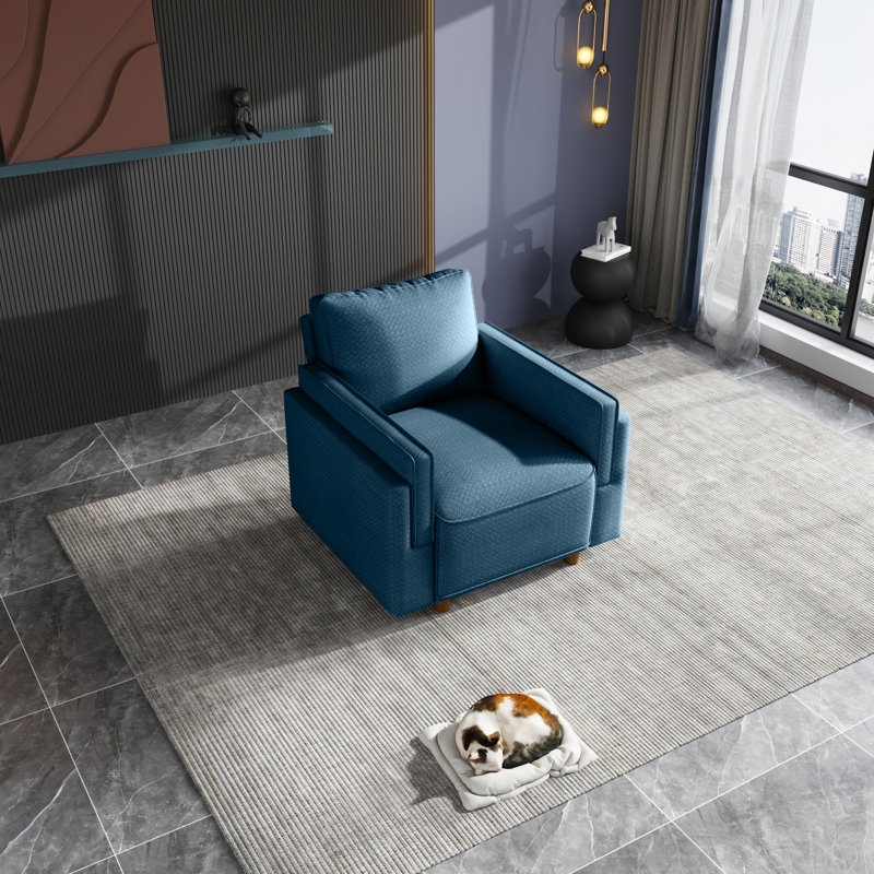 Fauteuil Joelie, Mélange de lin bleu espace
