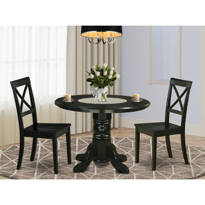 Ensemble de salle à manger 3 pièces comprenant une table de cuisine ronde avec pied central et 2 chaises, 107 x 107 cm, noir