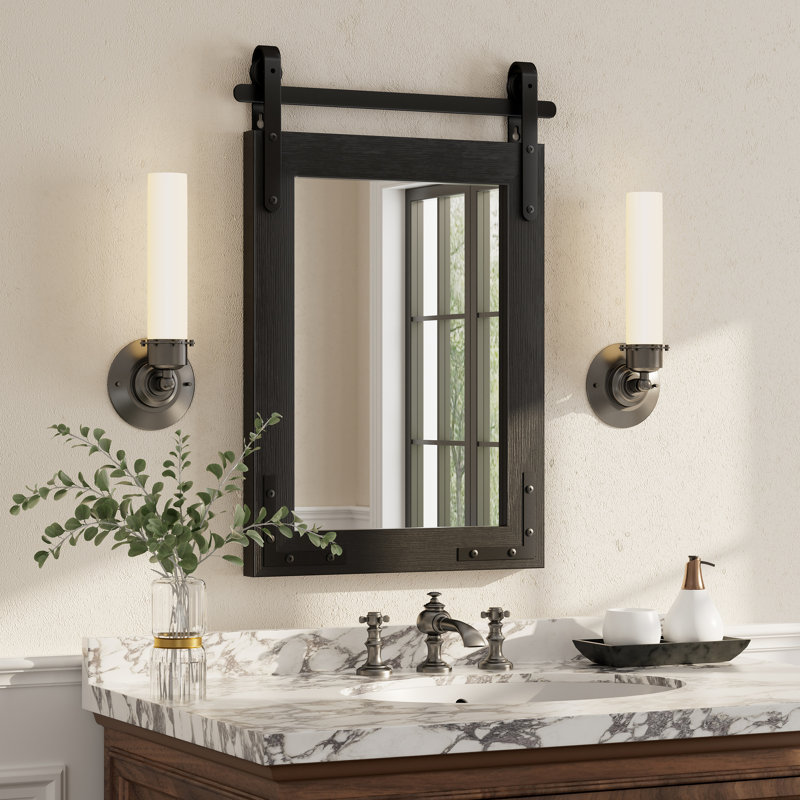 Miroir mural Amara Rustic Farmhouse, 26 po x 18 po; Verticale, Noir
