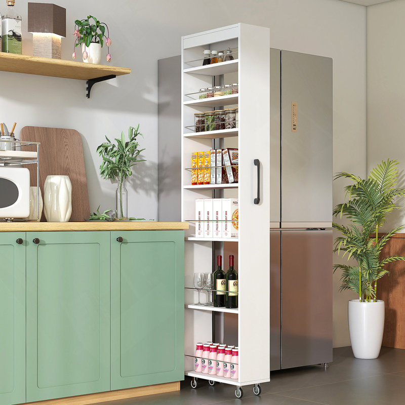 Étagère ouverte 7 côtés à 7 niveaux avec rangement coulissant et multi-fonctions pour la cuisine, le salon et les espaces étroits