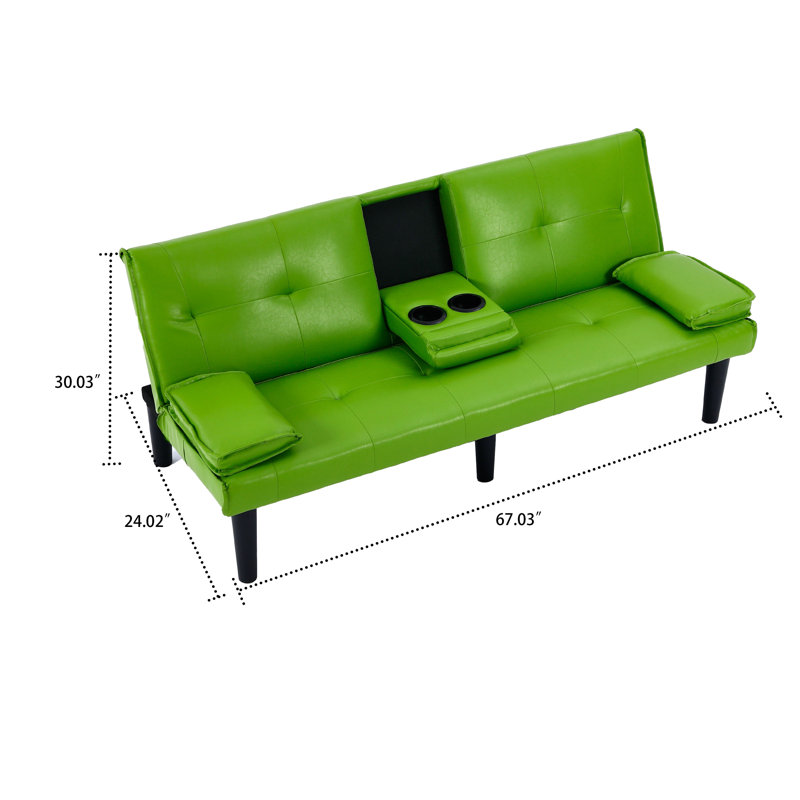 Canapé-lit convertible classique en PVC avec porte-gobelets, Similicuir vert