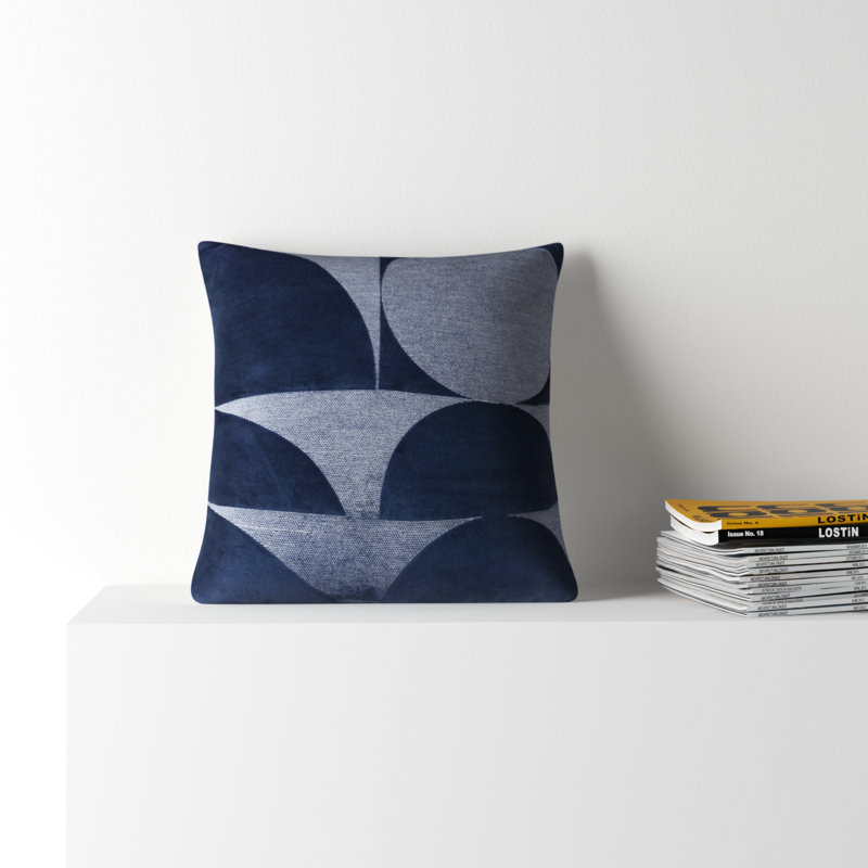 20" Navy Blue Cotton Embroidered Geometric Throw Pillow