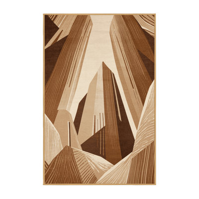 Tapis abstrait moderne et contemporain Paxon lavable à la machine en brun - reliure brun clair