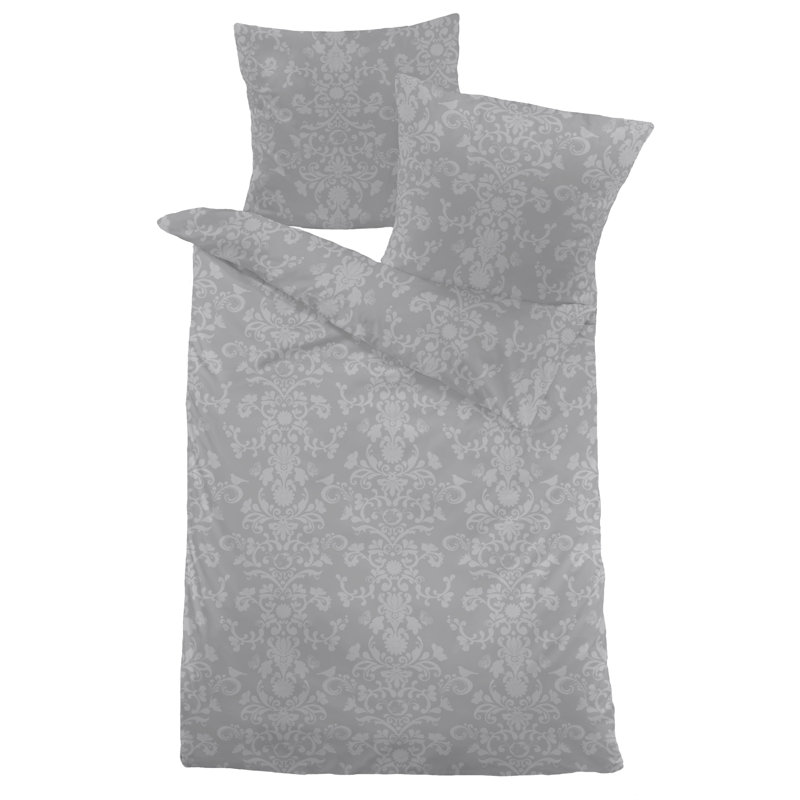 Jarvis Damask Duvet Cover Set with Pillowcases, Single - 1 Pillowcase (80 x 80 cm), Gray