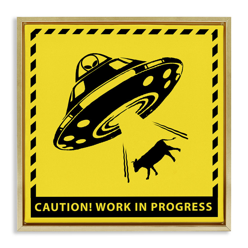 "Work In Progress UFO", art mural encadré par Ziwei Li, Cadre flottant métallique doré, H 25 po x l 25 po