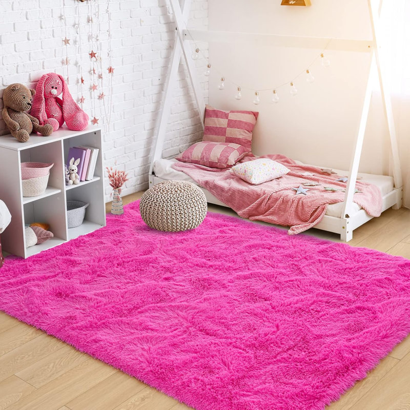 Ultra Soft Fluffy Rugs For Bedroom 4X6 Feet, Shag Area Rugs For Living Room, Large Comfy Furry Rug For Girls Kids Baby Room Decor, Non Slip Nursery Rug Modern Indoor Fuzzy Floor Carpet, Hot Pink