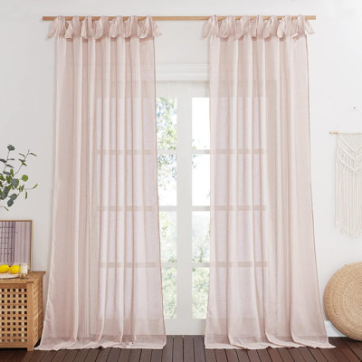 NICETOWN Adjustable Tie Top Curtains, Lovely Privacy with Light Filtering DIY Semi Sheer Linen Curtains & Drapes for Bedroom/Kids Room, 1 Pair
