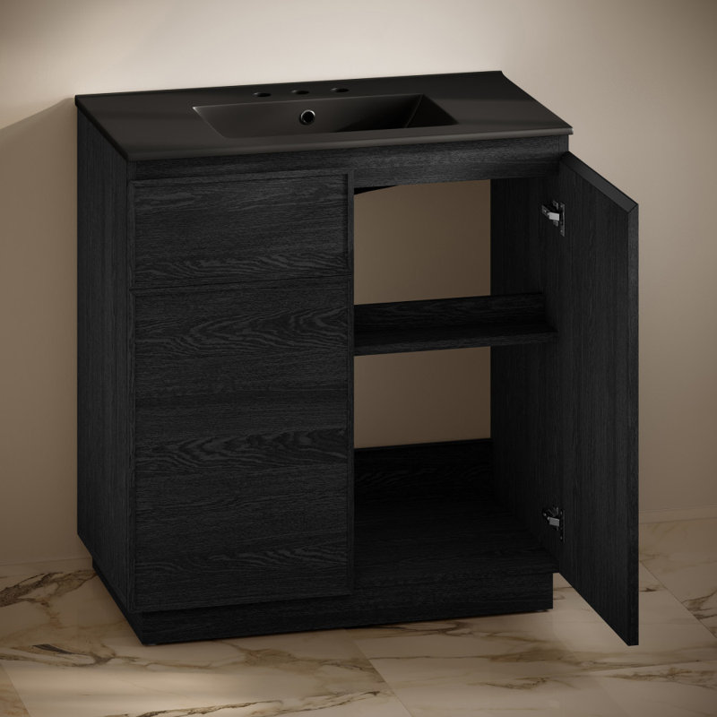 St. Tropez 36" Freestanding Bathroom Vanity With Sink Top, Black, Black, 8" Centers