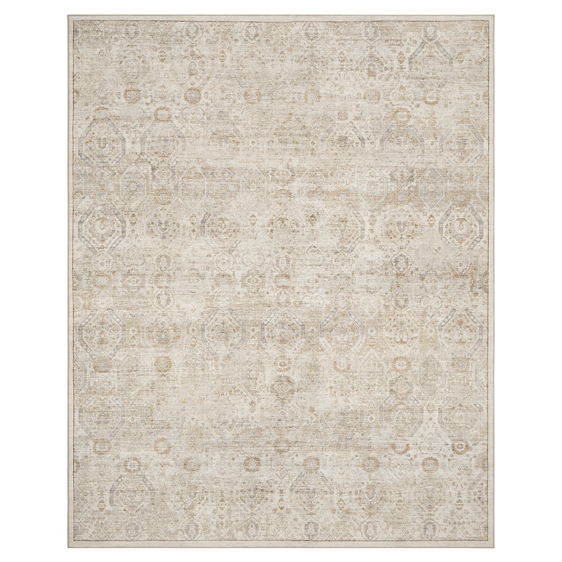Tapis beige délavé doux et délavé avec envers antidérapant, Beige, Rectangle 8' x 10'