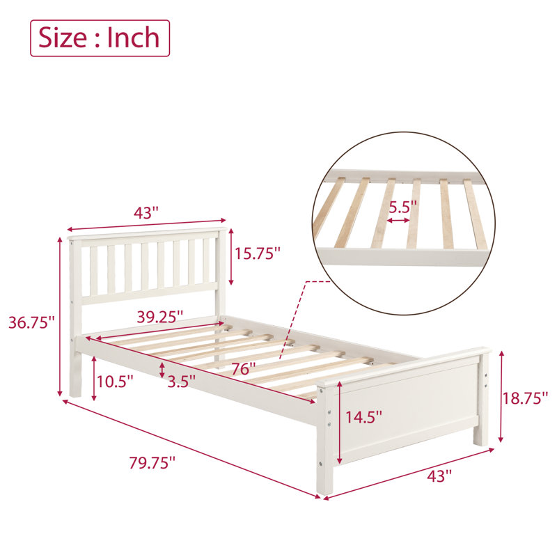 Wood Platform Bed with Headboard and Footboard, Rustic Bed Frame with Underbed Storage, No Box Spring Needed, White, Twin