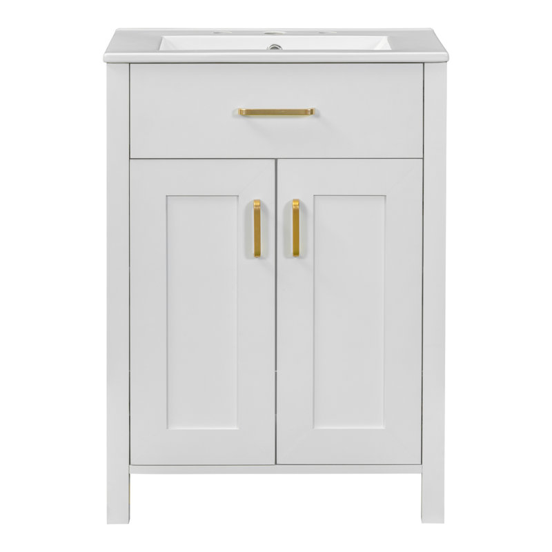 Ensemble de meuble-lavabo 24 po avec lavabo en céramique, meuble-lavabo peu encombrant - l 24 po x P 18 po x H 34 po, 2 portes à fermeture en douceur