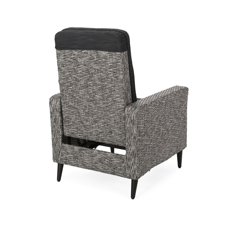 Fauteuil inclinable pour cour avec tissage durable, housse pour coussins d'eau, fonction de poussée, largeur de 27,04 po, profondeur de 31,7 po, hauteur de 40,88 po, coussin de patio confortable noir et gris