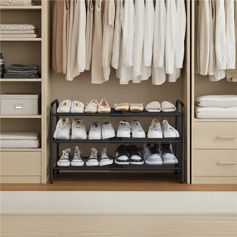 Expandable Shoe Rack for Entryway Hallway, Black, 15 Pairs