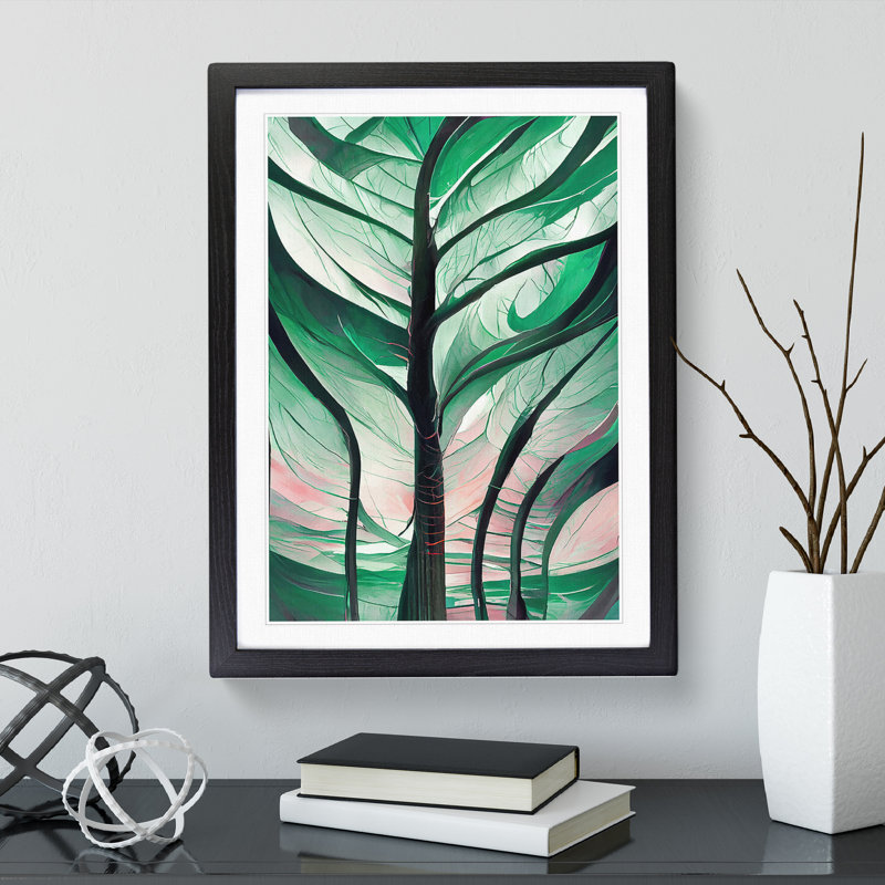 XV1022-4738X Tree Abstract Art No.1 - Print, Black Framed, 36cm H x 27cm W, White