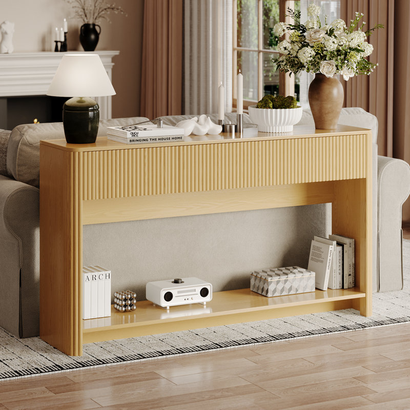 Console moderne avec tablette et tiroirs, Bois naturel