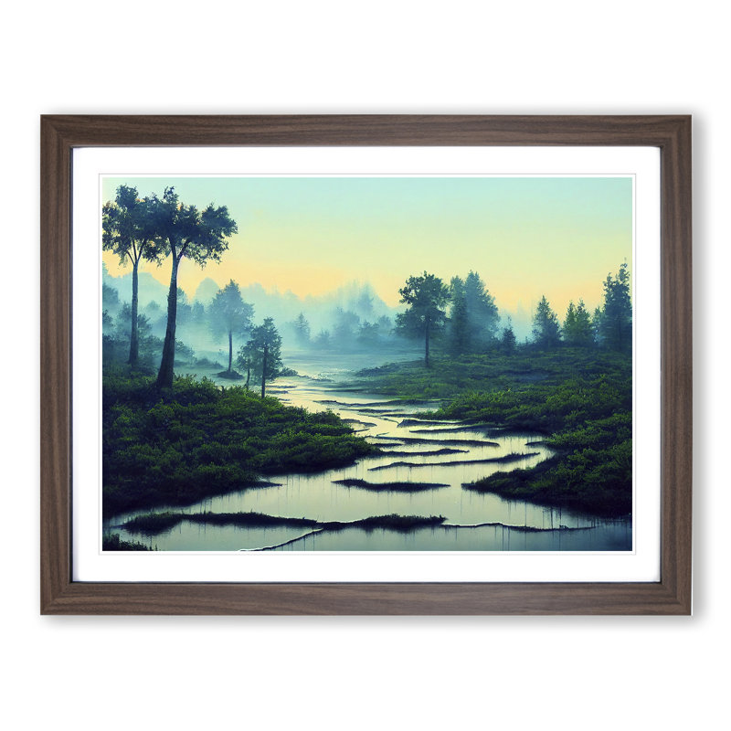 Elegant Pond - Single Picture Frame Print, 34cm H x 46cm W x 2cm D, Walnut 