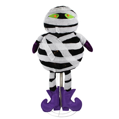 34" Black and White LED Lighted Standing Mummy Halloween Decor