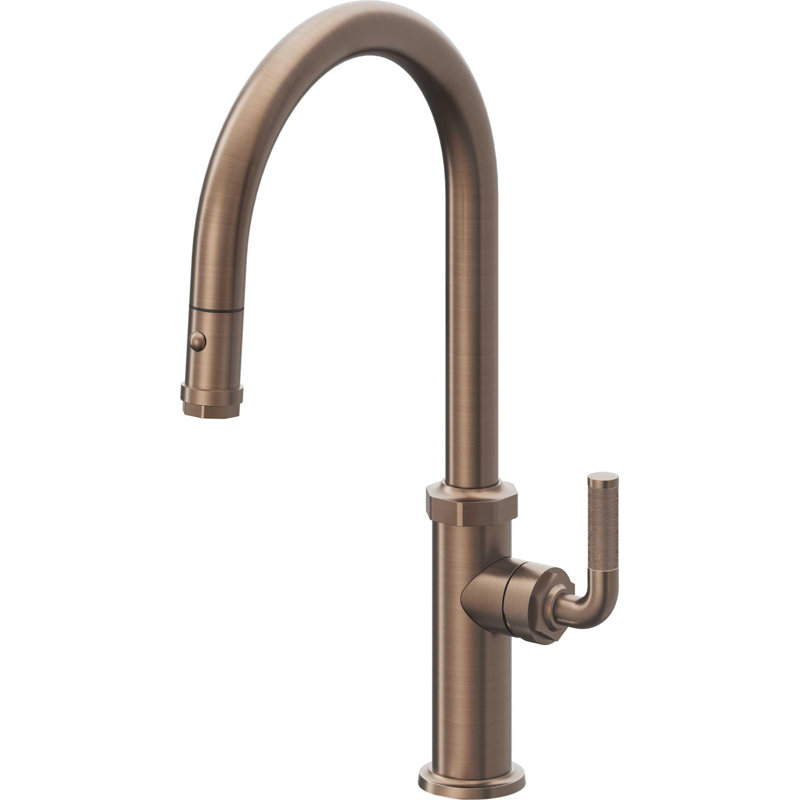 Descanso Kitchen Pull-Down Kitchen Faucet with Button Sprayer - High Arc Spout, Antique Copper Flat
