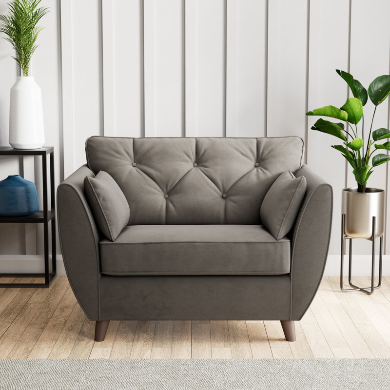 Hoxton Upholstered Chair And A Half, Dark Brown Wood, Asphalt