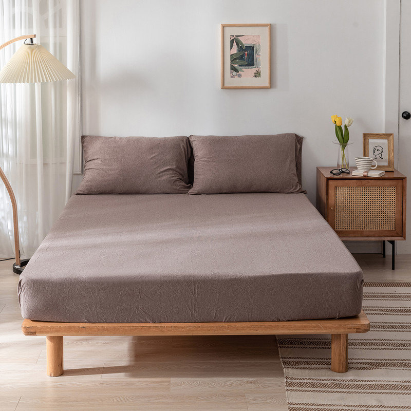 Drap-housse en jersey de coton 3 pièces Life, Grand couvre-lit / couvre-lit + 2 pièces supplém, Café