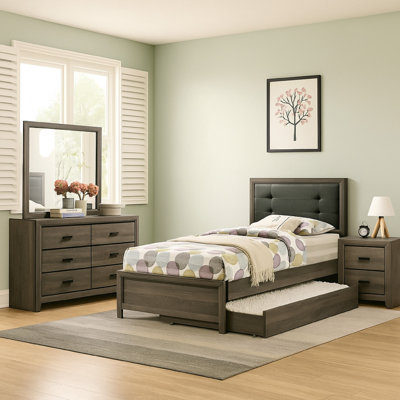 Meli 4Pc Bedroom Set, Upholstered, Dresser, Gray Solid Wood