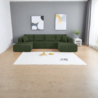 Canapé modulaire spacieux en forme de U, confort en mousse vert moderne pour la maison