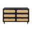 Commode double 56 po en bois massif et rotin à six tiroirs 56 po