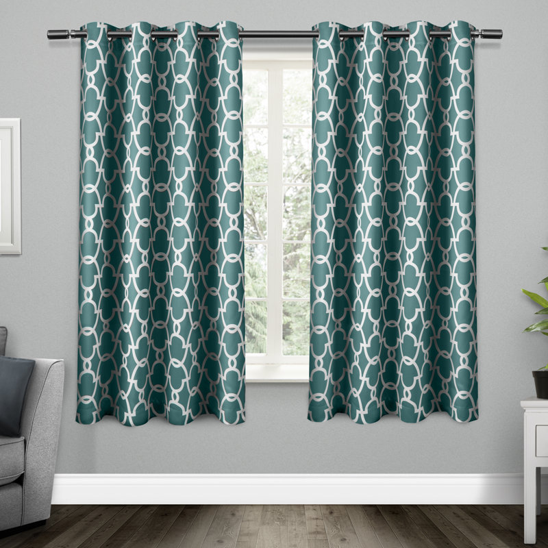 Andish Geometric Room Darkening Thermal Grommet Curtain Panels, Teal, 52" W x 63" L