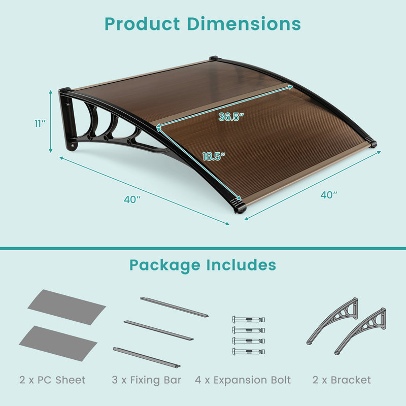 Auvent de fenêtre rétractable en polycarbonate, en aluminium et en plastique ABS l 40 po x P 11 po Costway