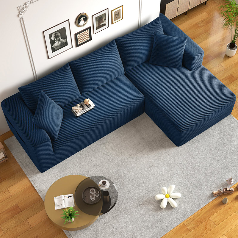 Cioffi modulaire en forme de L avec méridienne de 104 po avec méridienne désossée, velours côtelé à assise profonde confortable