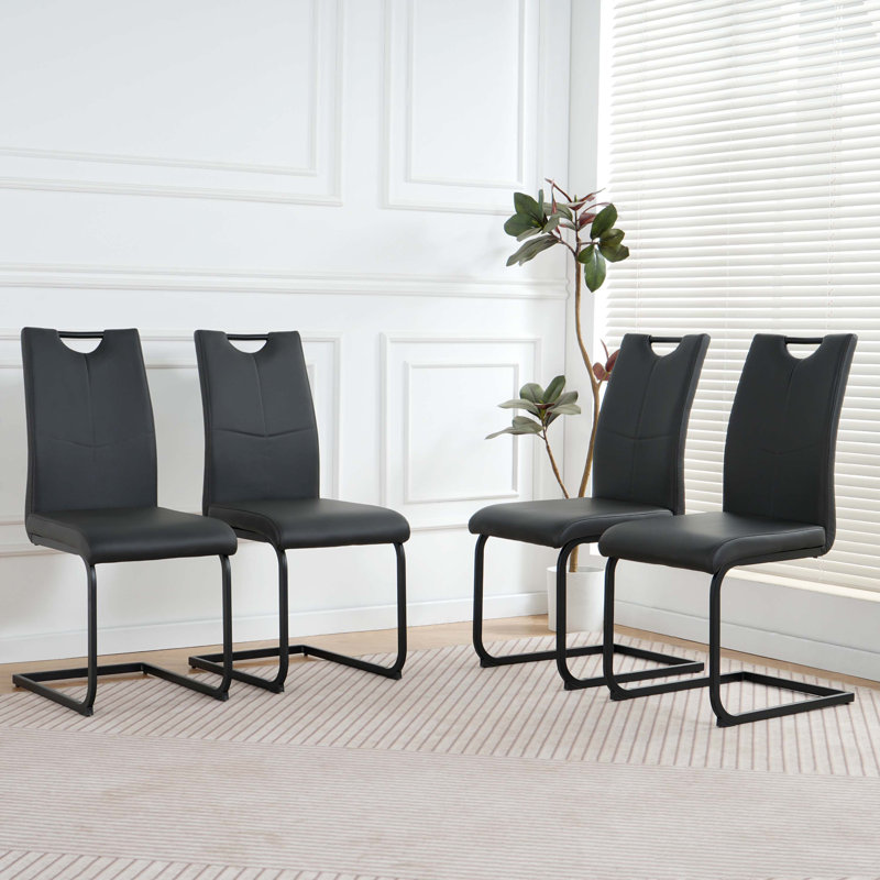 Chaise de salle à manger moderne en polyuréthane blanc, Noir, noir, noir, noir, 2, Noir