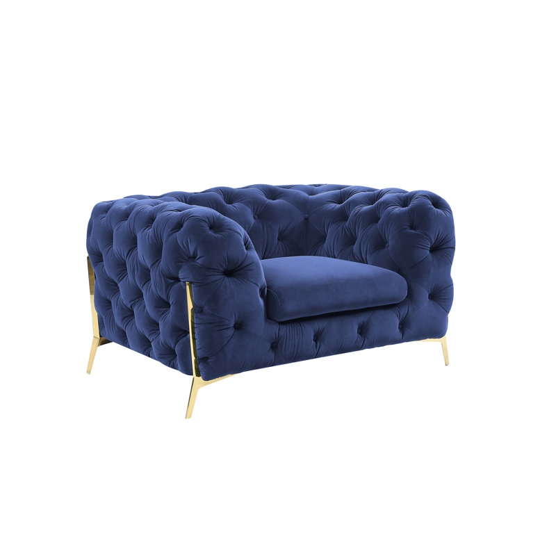 Whately 50'' Wide Tufted Velvet Armchair, Blue Velvet