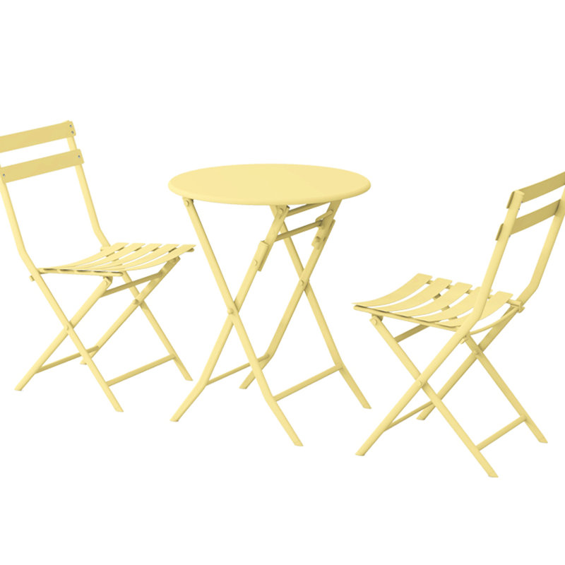 Ensemble bistro 3 pièces pour terrasse en jaune - Chaises et table pliantes en métal pour le jardin