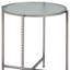 Table de bout ronde 22 po en verre transparent et argent et acier vieilli