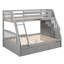 Lit superposé simple gris avec tiroirs. Et matériau en bois de pin. Solution spatiale. Choix de conception polyvalents. Barrière de sécurité sécuritaire. Matelas non inclus dans les tiroirs et la boîte. Fabrication en bois massif durable.