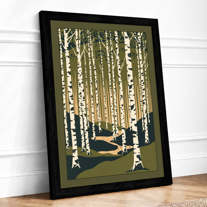 Rest Among Birches Japandi - Framed Print, A3 - 42.0 x 29.7 cm, Black