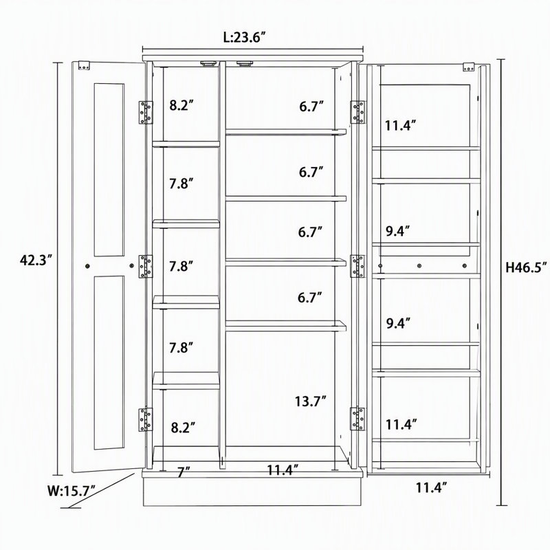 Armoire de rangement pour garde-manger autoportante avec portes et tablettes réglables pour la cuisine