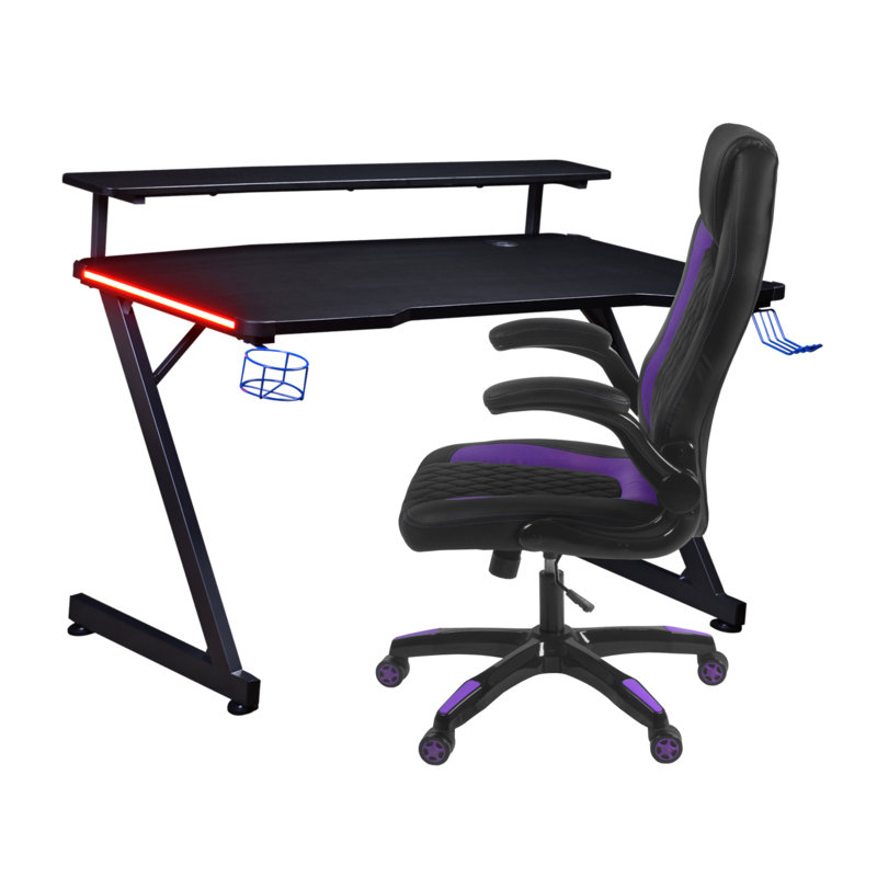 Ensemble de bureau et de chaise de jeu Orlene Gaming, Mauve