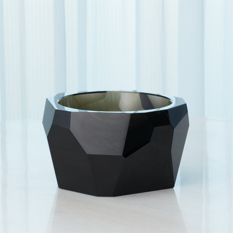 Multi Facet Crystal Bowl, Gray, 4" H x 7" W x 15.75" D