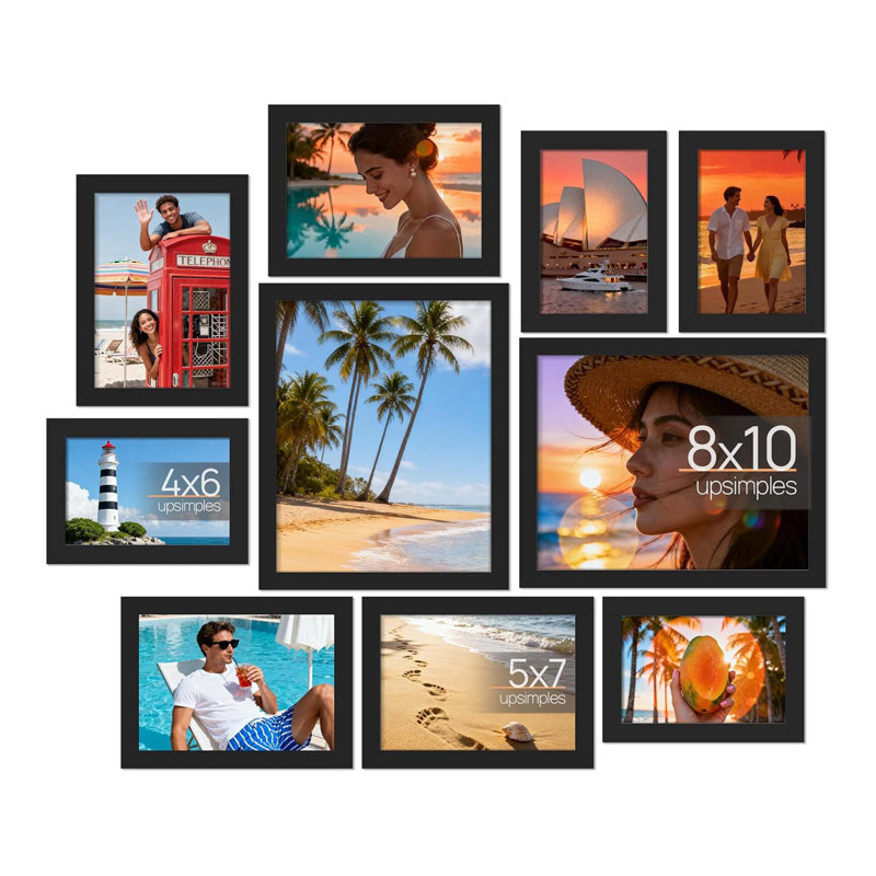 Ensemble de 10 cadres photo noirs, collage multi-tailles pour mur ou plateau de table, comprend 8 x 10, 5 x 7, 4 x 6