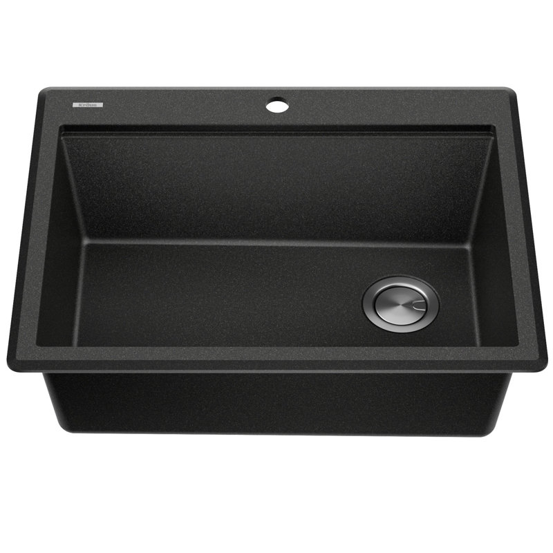 KRAUS Bellucci 28” Granite Workstation Drop In Top Mount Single Bowl Kitchen Sink with Accessories, 28" Length