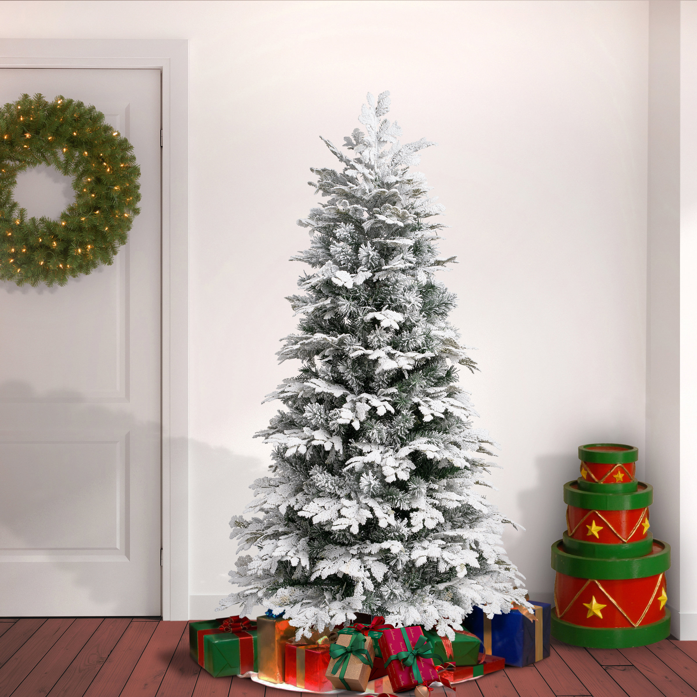 Green Realistic Fir Flocked/Frosted Christmas Tree Size: 7.5' H