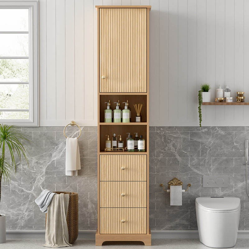 Armoire de salle de bain autoportante 67,7 "à 1 porte et 3 tiroirs, style américain
